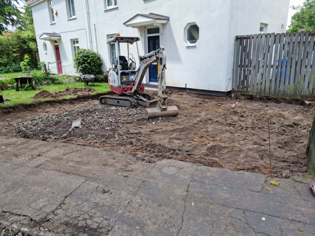 This is a photo of a dig out being carried out by NS Driveways Billingshurst in preparation for a block paving driveway